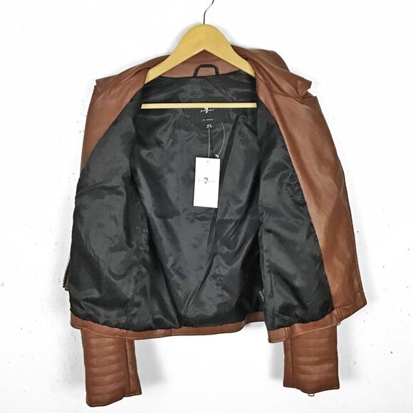 7 For All Mankind Brown Faux Leather Moto Jacket - Picture 10 of 11